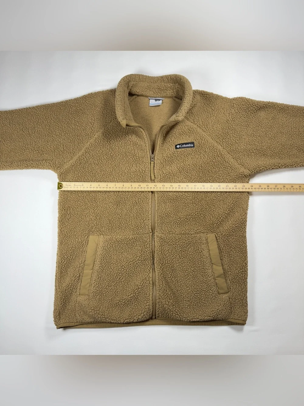 Columbia Sherpa Fleece Jacket Mens Large Tan Full Zip Rugged Ridge Pile Coat